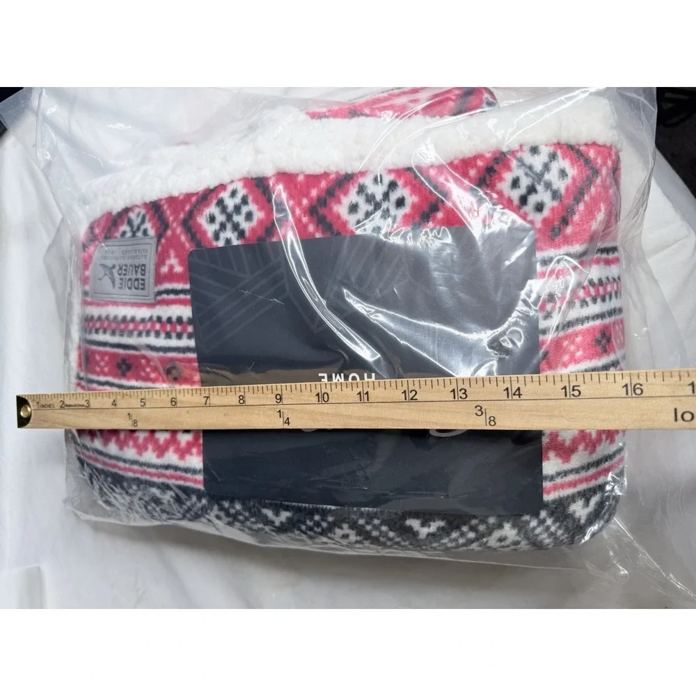 New Eddie Bauer Fair Isle Ultra Sherpa Throw Blanket 50X60 Red White Blue